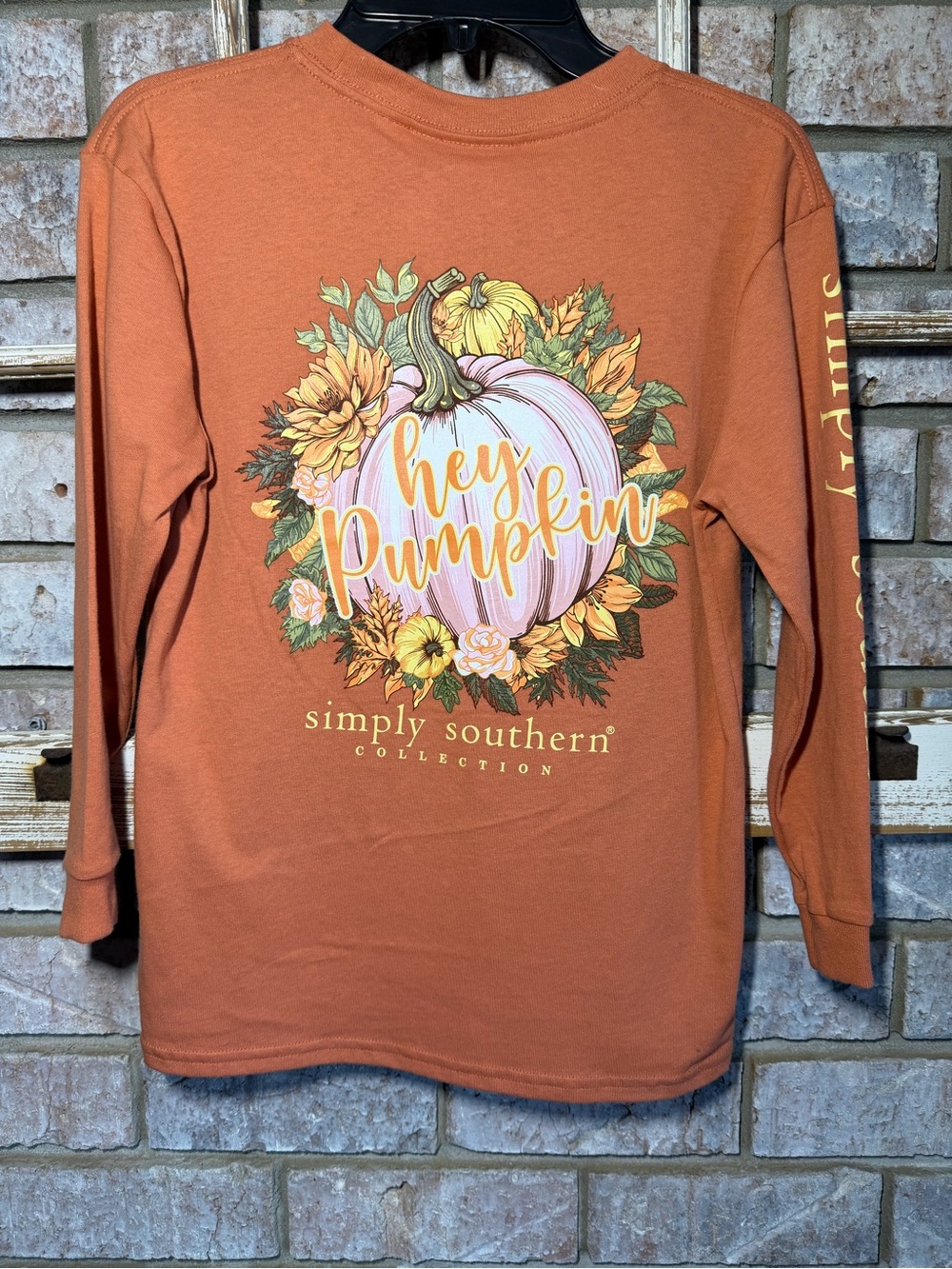 NWT Simply Southern Long Sleeve Tee with Pastel Pumpkin Graphic Youth Small